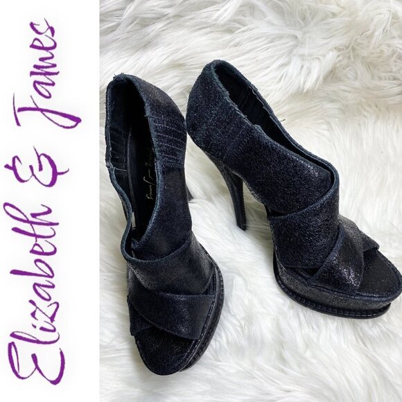 ELIZABETH & JAMES Milla Black Platform Open Toe Stiletto Bootie, Size 7 - Picture 3 of 11